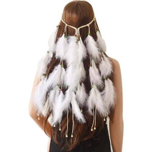Fashion Boho Feather Headband for Woman Festival Hair Accessories Peacock Feather Turban Ladies Adjust Hairband