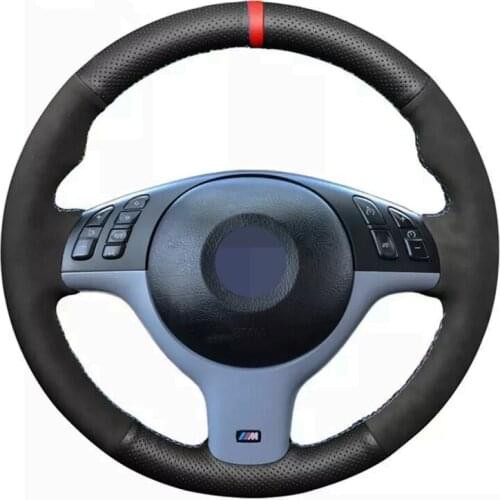 Hand-Stitched Black Genuine Leather Suede Car Steering Wheel Cover For BMW E46 E39 330i 540i 525i 530i 330Ci M3 2001 2002 2003