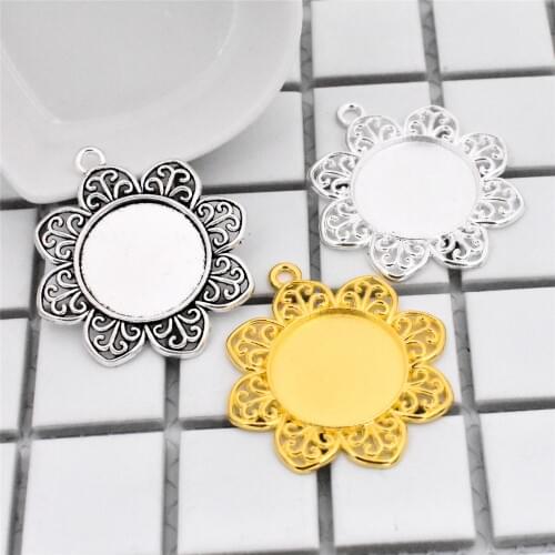 NEW 4pcs 25mm Inner Size 3 Colors Plated Flower Style Cameo Cabochon Base Setting Charms New Fashion Pendant