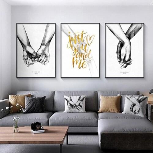 Hands Nordic Poster Golden Letters Pictures Wall Art For Living Room Canvas Prints Home Decor Modern Paintings Black And White