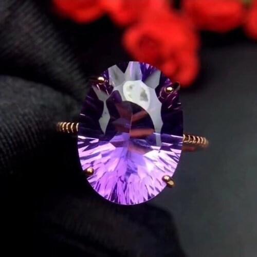 Real And Natural Amethyst ring 925 sterling silver Purple crystal rings For women or men Gem Size:11*15mm
