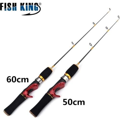 FISH KING 1PC 50CM/60CM Mini Winter Ice Fishing Rod Lightweight Fiberglass Spinning Casting Fishing Rod Pole