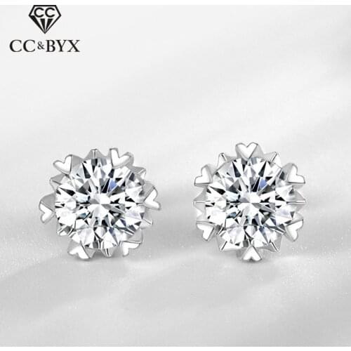S925 Stud Earrings For Women Fine Jewelry Cubic Zirconia Round Stone Snowflake Heart Earring Wedding Bridal Jewelry CCE629