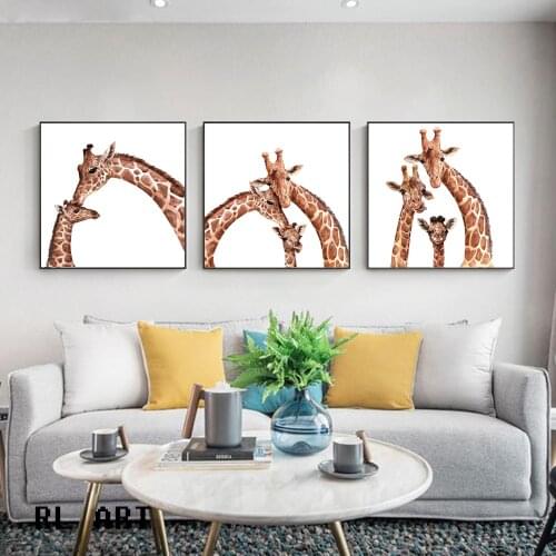 Modern Abstract Animals Painting on the Wall Art Posters and Prints Canvas Giraffe Family Pictures for Kids Room Home Decor