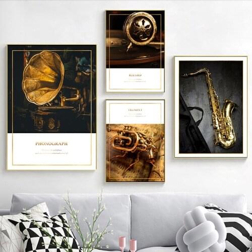 Modern Nordic Canvas Painting Violin Guitar Phonograph Retro Musical Instrument Print Poster Wall Art Living Room Decoration