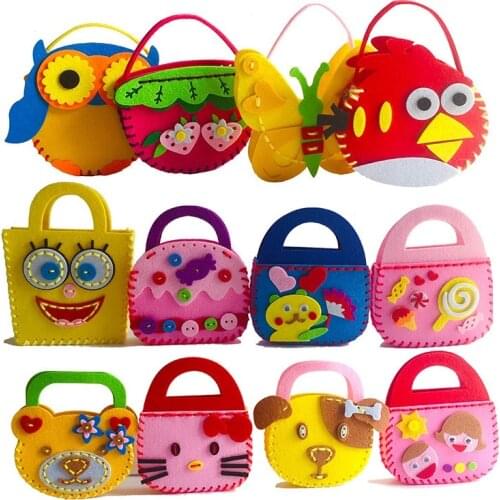 DIY Fabric Applique Bag Kids Children Handmade Montessori Toys Non-woven Cloth Flower Cartoon Animal Bag Preschool STEM art Gift