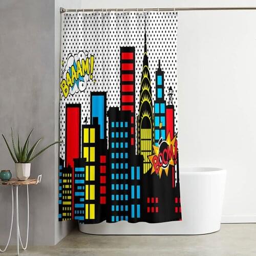 3D Colorful Tall Building Shower Curtain Bath Curtains Bathroom For Bathtub Bathing Cover Extra Large Wide 12pcs Hooks