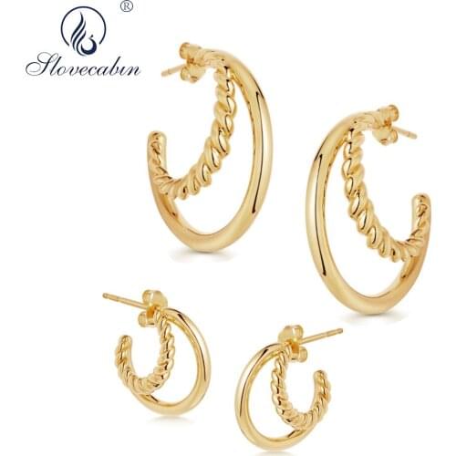 Slovecabin 925 Sterling Silver Gold Big Large Circle Loop Hoop Earring For Women High Quality Thick Round Twist Designer Jewelry