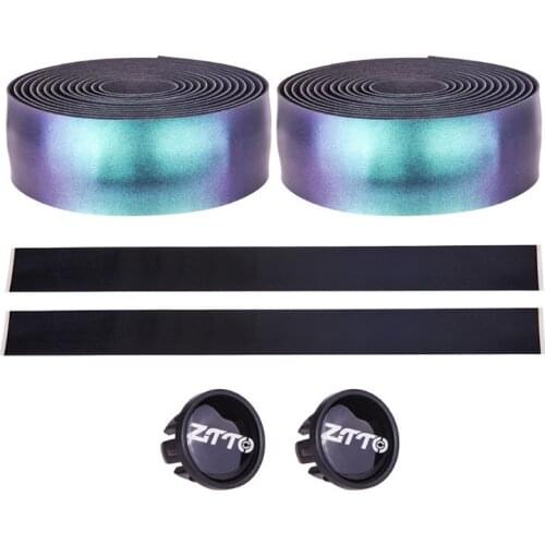 1pair Road Bike Bar Tape with Bar Plugs PU Reflective Discoloration Bicycle Handlebar Tape Soft Anti-Vibration Wrap
