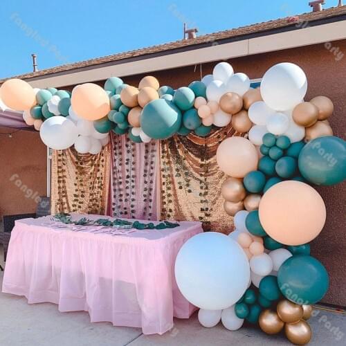 136pcs Matte Aqua Blue White Balloons Garland Arch Kit Cream Peach Copper Baby Shower Birthday Party Gender Reveal Wedding Decor