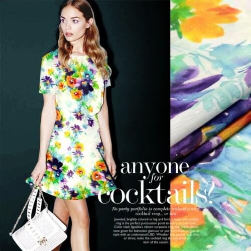 140cm wide 13.5mm purple flower green leaves print silk linen fabric for summer shirt dress a little transparent and hard fabric