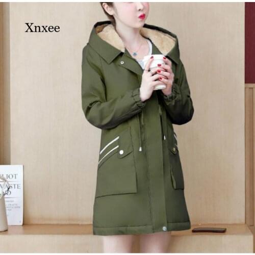 2021 Winter Jacket Womens Plus Velvet Thick Hooded Solid Color Ladies Windbreaker Plus Size Womens Long Parka Coat Jacket