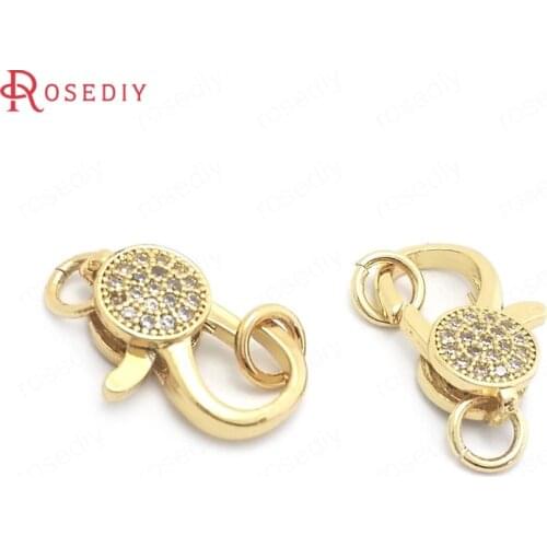 37839)2PCS 16x11MM 24K Gold Color Brass and Zircon Necklaces Bracelets Connect Clasps Jewelry Making Supplies Diy Accessories
