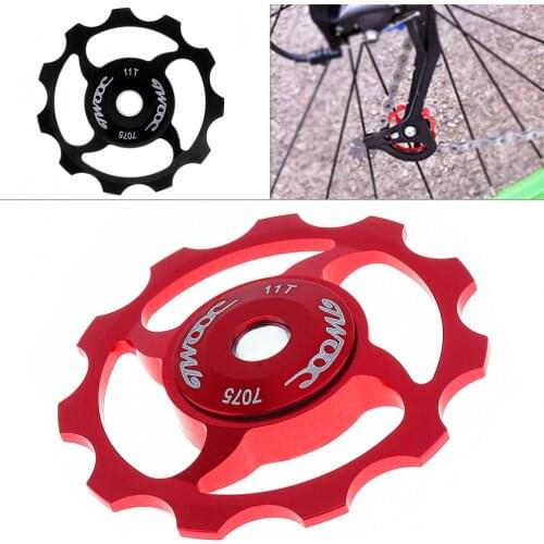 4 Hole CNC Aluminum Alloy 11T Bicycle Rear Derailleur Pulley Guide Wheel Ceramics Bearing Idler Pulley for MTB/Road Bike