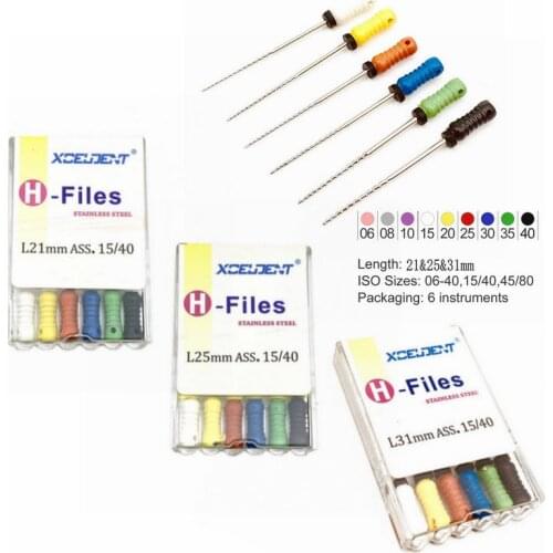 6pcs/pack H Files Stainless Steel Dental Endodontic Instruments Dental Root Canal Files Treatment Tools 21mm/25mm/31mm