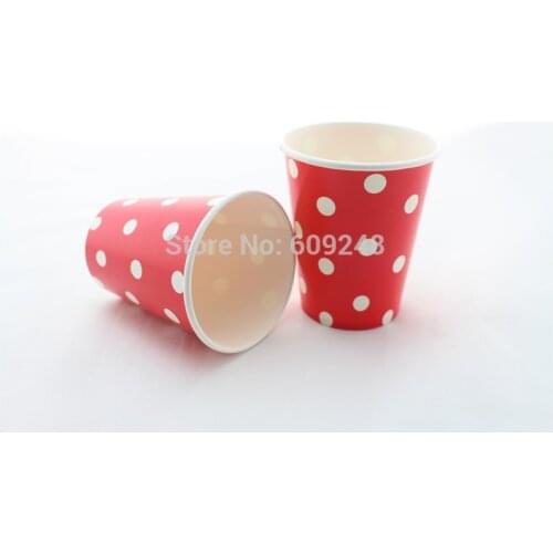 60pcs 90Z Wedding Birthday Christmas White Polka Dot Red Paper Party Cups Coffee Drinking,3 Days Delivery on Orders over $100