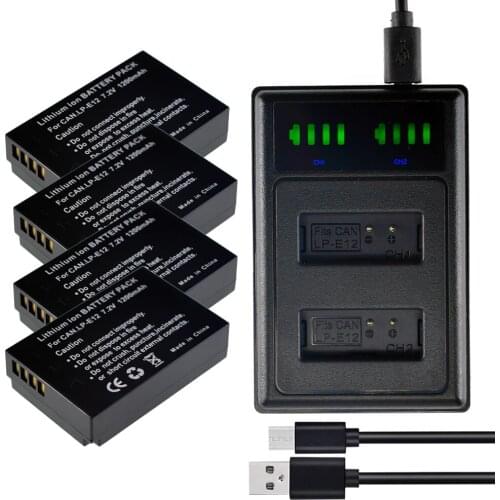 Battery + LED USB Charger for Canon LP-E12 EOS M M2 M10 M50 M100 100D / PowerShot SX70 HS
