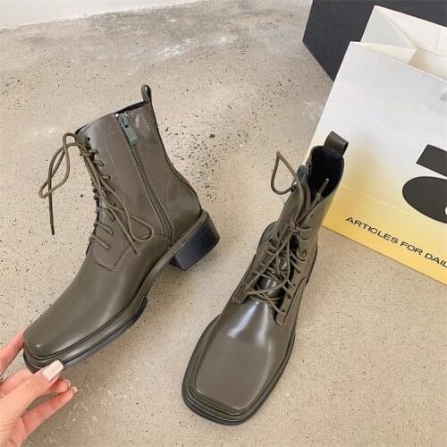 Martin Boots Womens Square Head Single Boots Breathable Fashion Summer Thin Thin Thin Boots Increase In 2021 Short Boots