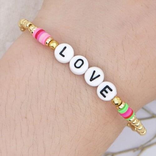 Beaded Bracelet For Women Diy Letter Polymer Faience Bracelet Handmade Elastic Wristband & Bangles Boho Bracelet For Female Gift