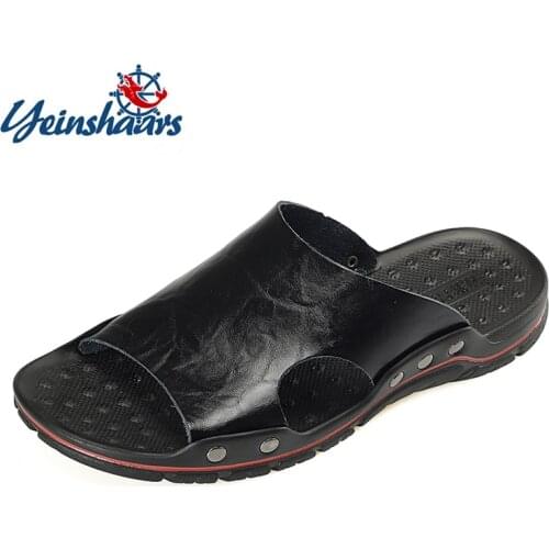 Brand Men Slippers Leather Popular Tide Comfortable Slides Men High Quality Massage Shoes Man Slippers Beach Plus Size 48
