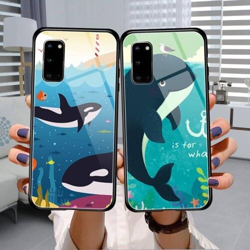 Cartoon whale Phone Case Tempered Glass For Samsung S7 S8 S9 S10E S20 21 30 Plus ultra Note 8 9 10 Plus A7 2018