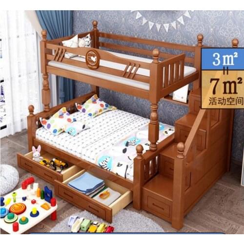 Fluctuation bed bunk bed multi-functional combination of completely real wood children two layers of machine tool bed wooden bed