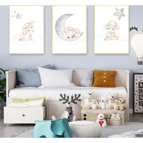Painting Nordic Kid Child Bedroom Decoration Cartoon Baby Animal Picture Sheep Nursery Poster and Print Wall Art Canvas