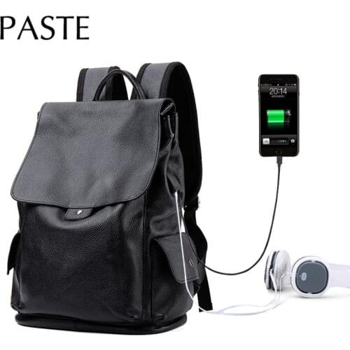 Classic Preppy Style College School Laptop Bag 100% Natural Cow Leather Male Notebook Backpack Black Large Travel Bag Backbag