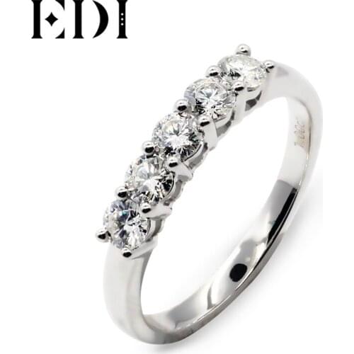EDI Fine Jewelry Real Natural Diamond Wedding Band 14K Solid White Gold Matching Wedding Rings Five Stone Gold Stack Ring
