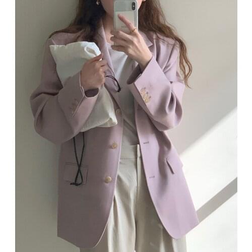 Korean Chic Elegant Autumn 2021 Solid Women Blazers Simple Loose Casual All Match Women Suit Coats Office Ladies Fatos De Mulher