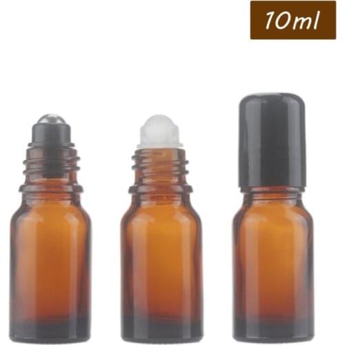 Brown Glass Bottle Roll On Empty Fragrance Perfume Essential Oil Bottle 5 10 ML Roll-On Black Plastic Cap Bottle lin2165