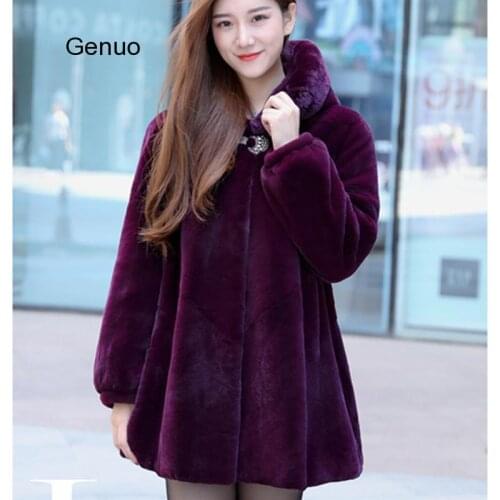 Plus Size Jacket Women Fashion Imitation Mink Fur Autumn Winter Fur Outerwear Elegant Lady Hooded Warm Long Coat