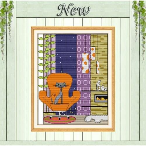 The little gray cat decor paintings counted printed on canvas DMC 14CT 11CT Cross Stitch chinese Needlework Embroidery Sets kits