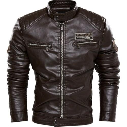 Autumn Winter Leather Jacket Men Fleece Motorcycle PU Faux Leather Jacket Male Stand Collar Casual Windbreaker Slim Fit Coat 119