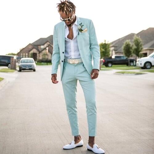 Mens Suits 2 Pieces Tailored Collar Groom Costumes Mint Green Slim Fit Casual Business Dress Suits For Wedding Dress Suit 2021