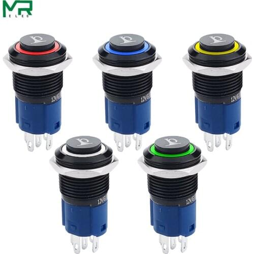 2018 new 16mm black metal button switch High-headed horn sign LED Latching Self-reset Momentary 1NO 1NC