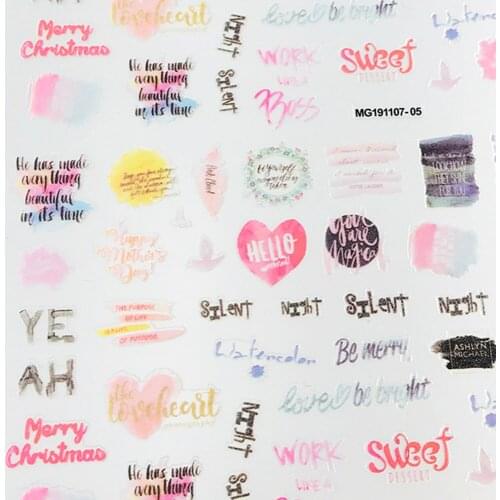 New arrived 3D Nail Stickers Decals colorful Valentines Day heart letter Pattern Adhesive Stickers Nail Art Decoration Z0278