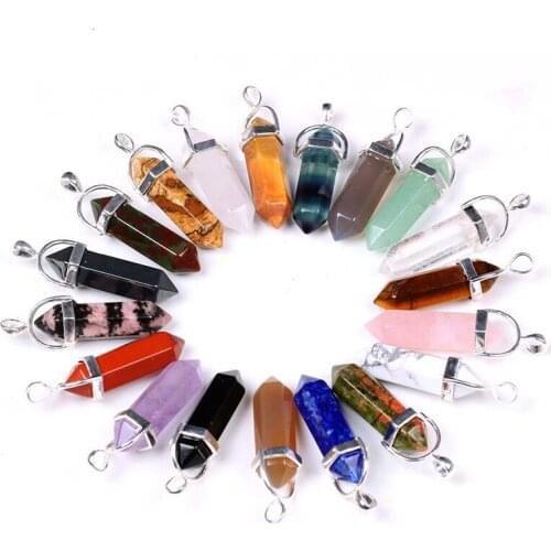 Wholesale Assorted Hexagon Healing Crystal Stone Mixed Pillar Charms Chakra Pendants for Necklaces Making Free shipping