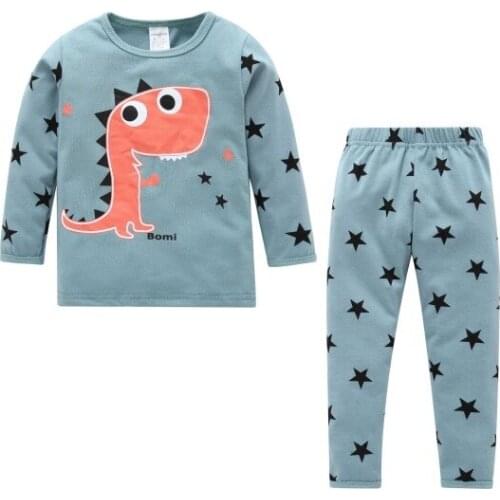 Toddler Boys 2 Piece Pajama Suits, Kids Children Long Sleeve Shirt Long Pant Cartoon Dinosaur Print Sleepwear Sets