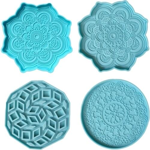 Mandala Coaster Epoxy Resin Mold Round Tray Cup Mat Casting Silicone Mould DIY Crafts Home Decoration Making Tool
