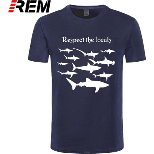 REM Respect Locals T-Shirt Shark Tee Newest Fashion Men T Shirt Cheap Sale Cotton Summer O-Neck Tops