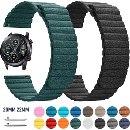 New Leather Wacthband for HONOR Magic 2 42mm 46mm Watch Magnetic Buckle Wrist Strap for Honor GS Pro/ES Watch Band 20 22mm Belt