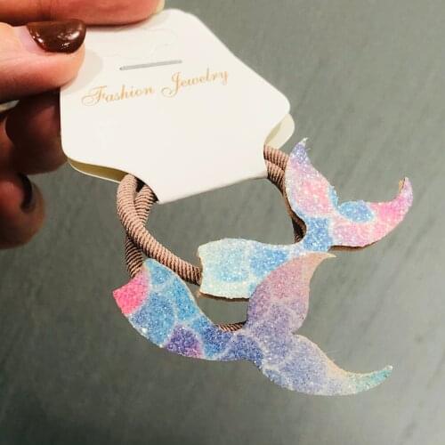 2Pcs Rainbow Mermaid Tail Children Elastic Hair Bands Ponytail Holder Hair Ties Headband Scrunchie Hair Accessories for Girls