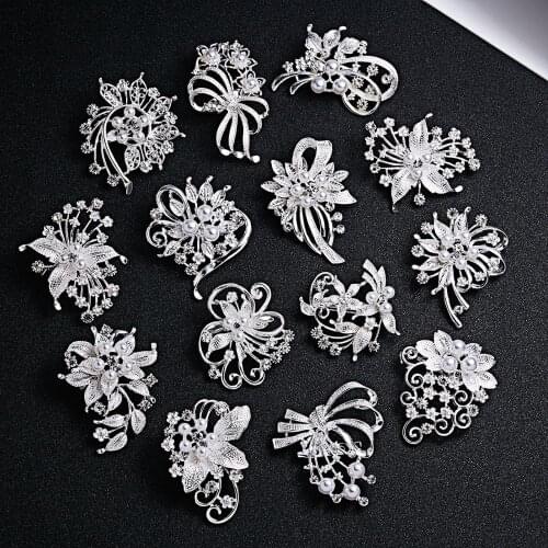 RINHOO Small Rhinestone Flower Simulated Pearl Leaf Brooches for Women Brooch Pins Wedding Jewelry Accessories