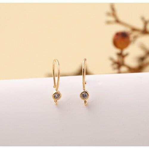 Vacuum plating gold zircon hang Ear Hooks small Earring Wire for making Earrings Finding Jewelry accessories 2 pairs 8*13mm