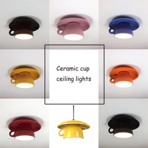 Nordic Ceramic Tea Cup Ceiling Lights Modern Led Ceiling Lamp Living Room Bedroom Hanging Light Fixtures Bar Cafe Home Art Decor