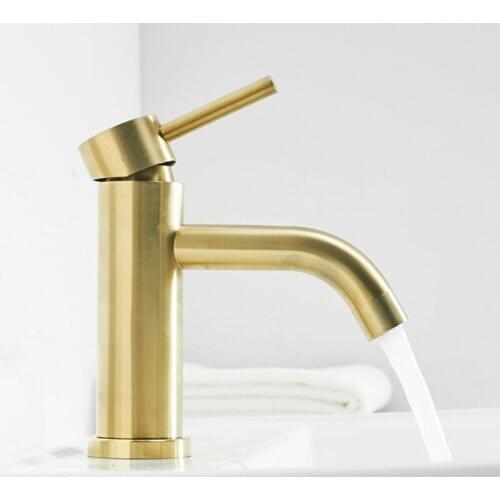 Basin Faucet Single Handle Gold Brushed Stainless Steel Faucet Hot and Cold Sink Faucet Mixer Tap Bathroom Faucet Lavatory Mixer