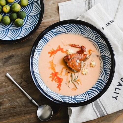 Retro Japanese Rice Plate Ceramic Hand-painted Home Creative Breakfast Salad Irregular Deep