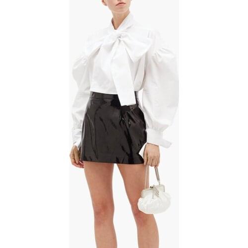 High Waist PU Leather A-line Skirts Women Sexy Patent Leather Mini Skirts Office Lady Summer Vintage PVC Skirts Clubwear Custom
