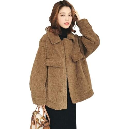 Autumn Winter Lamb Plush Jacket Female 2021 New Korean Loose Thick Parka Overcoa Women Fashion Warm Short Casual Outerwear Lady
